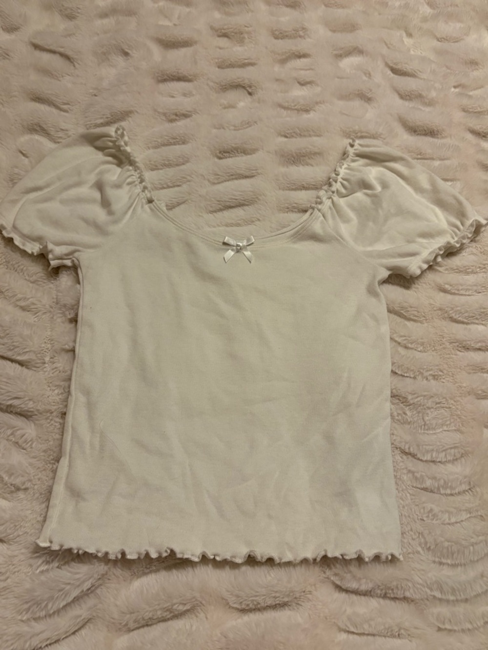 American Eagle Outfitters Cream Scoop Puff Sleeve Top with Bow Detail